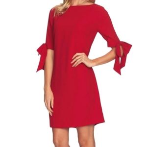 CeCe Crepe Elbow Bow Sleeves Red Shift Dress